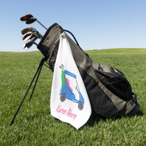 Preppy Blue Golf Cart Personalized Golf Towel