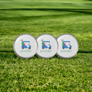 Preppy Blue Golf Cart Personalized Golfer Ball Marker