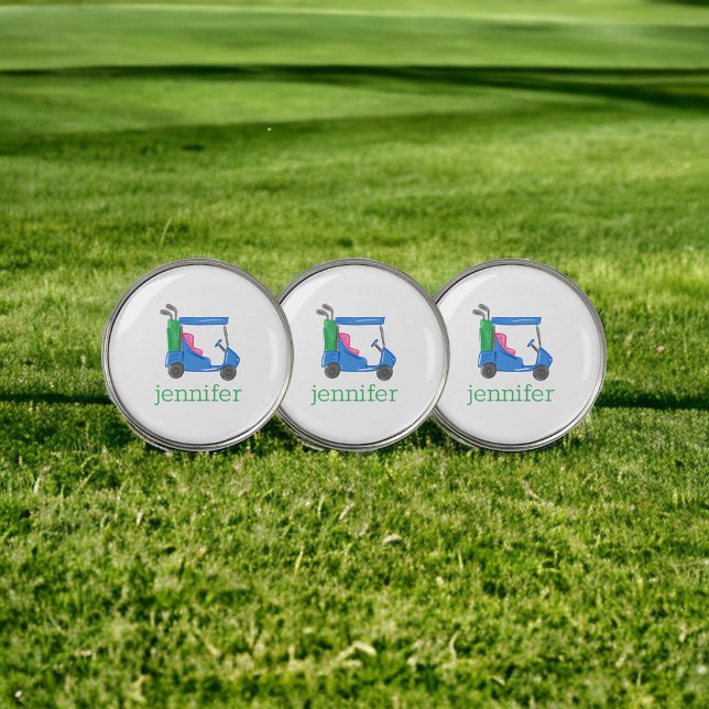 Preppy Blue Golf Cart Personalized Golfer Ball Marker (Creator Uploaded)