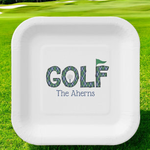 Preppy Blue & Green Argyle Golf Custom  Paper Plates