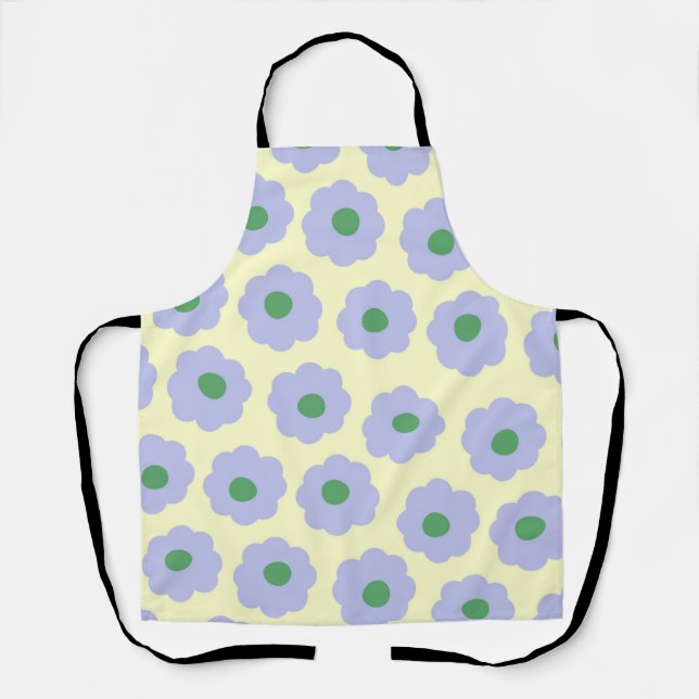 Preppy Blue Green Cute Hippie Flower Pattern Apron (Front)
