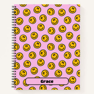 Preppy Blue Happy Face Smile Custom Aesthetic  Notebook