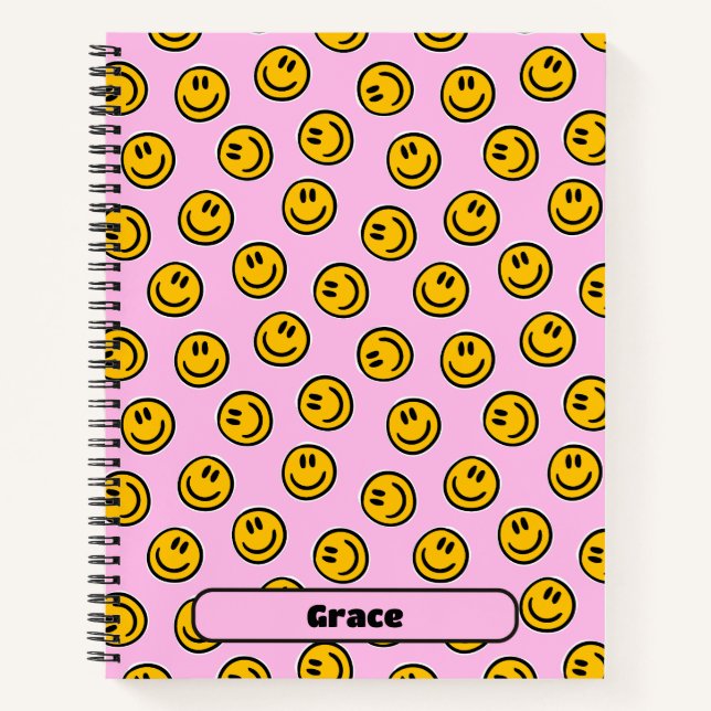Preppy Blue Happy Face Smile Custom Aesthetic  Notebook (Front)