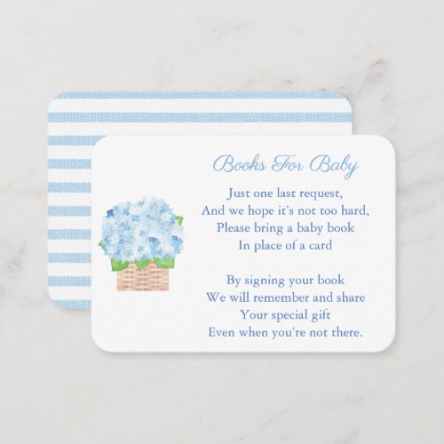 Preppy Blue Hydrangea Baby Boy Shower Bring A Book Enclosure Card