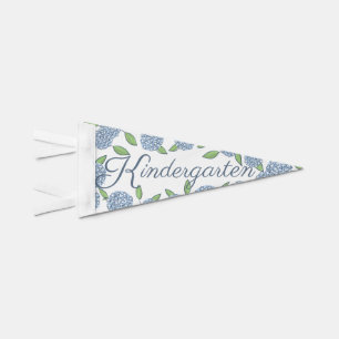 Preppy Blue Hydrangea Kindergarten First Day Pennant Flag
