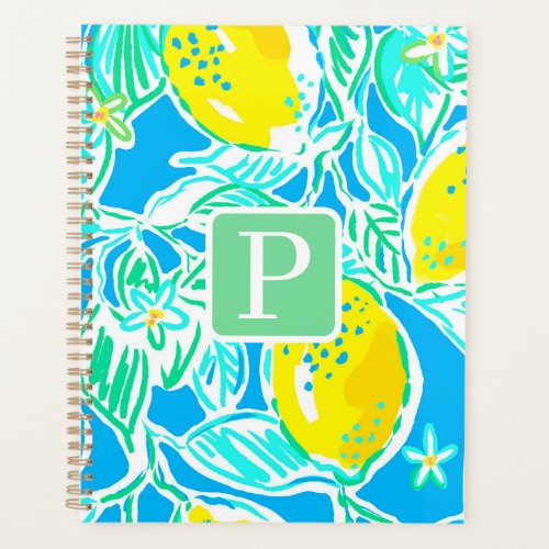 Preppy Blue Lemon Pattern Initial Planner