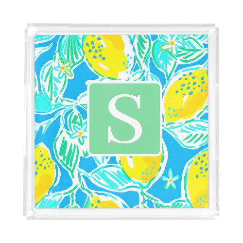 Preppy Blue Lemon Pattern Initial Tray