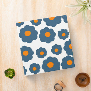 Preppy Blue Orange Hippie Flower Pattern 3 Ring Binder