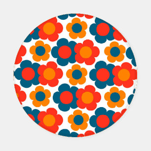 Preppy Blue Orange Hippie Flower Pattern Coaster Set