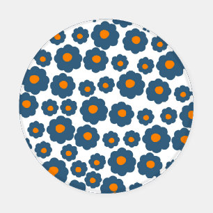 Preppy Blue Orange Hippie Flower Pattern Coaster Set