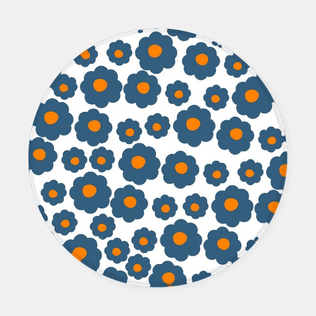Preppy Blue Orange Hippie Flower Pattern Coaster Set (Single)