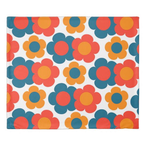 Preppy Blue Orange Hippie Flower Pattern Duvet Cover