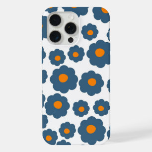 Preppy Blue Orange Hippie Flower Pattern iPhone 15 Pro Max Case