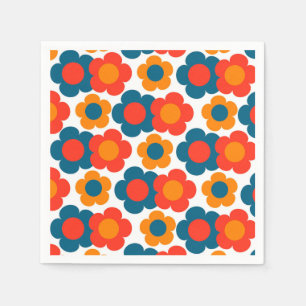 Preppy Blue Orange Hippie Flower Pattern Napkins