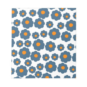 Preppy Blue Orange Hippie Flower Pattern Notepad