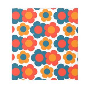 Preppy Blue Orange Hippie Flower Pattern Notepad