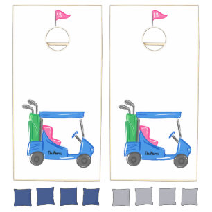 Preppy Blue Personalized Golf Cart 18th Hole Flag Cornhole Set