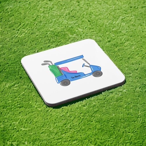 Preppy Blue Personalized Golf Cart Beverage Coaster