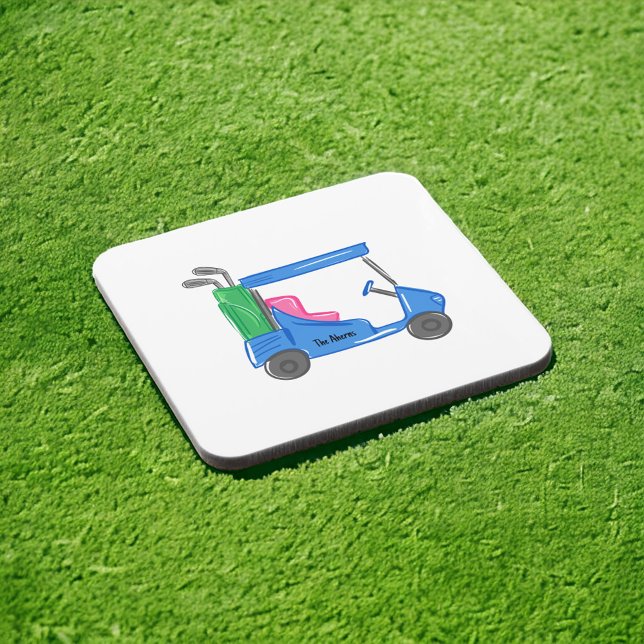 Preppy Blue Personalized Golf Cart Beverage Coaster (Creator Uploaded)
