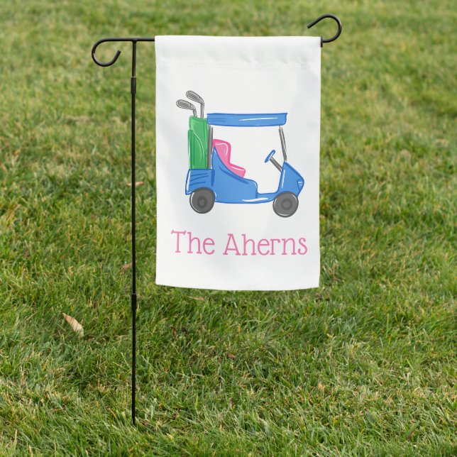 Preppy Blue Personalized Golf Cart Garden Flag (In SItu)