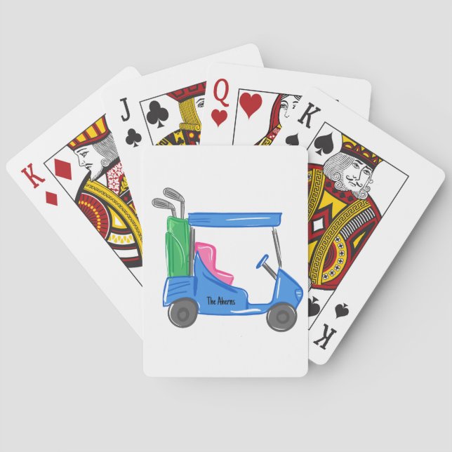Preppy Blue Personalized Golf Cart Playing Cards (Back)