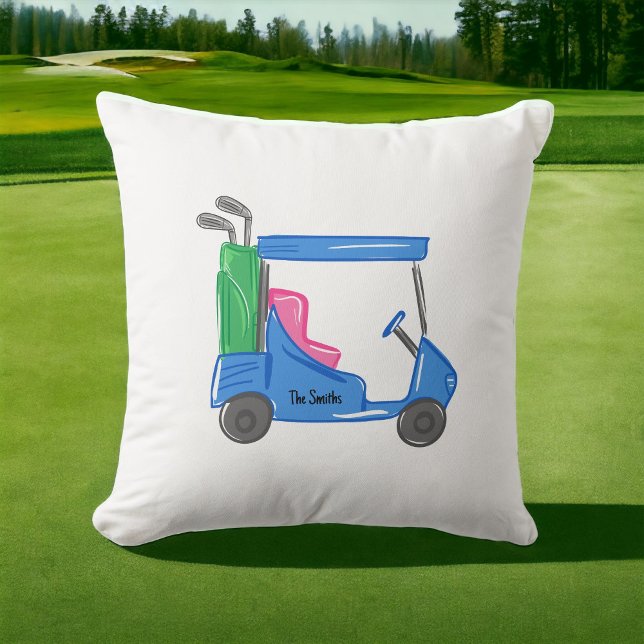 Preppy Blue Personalized Golf Cart Throw Pillow (Creator Uploaded)