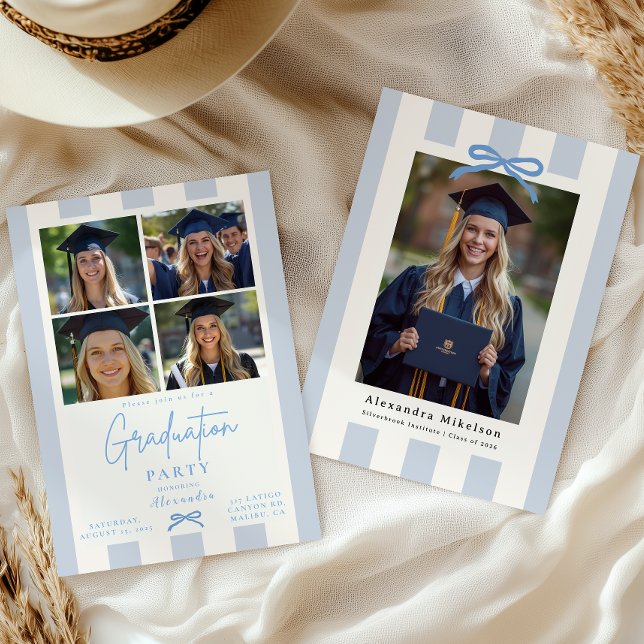 Preppy Blue Photo Graduation Party Invitation (Creator Uploaded)
