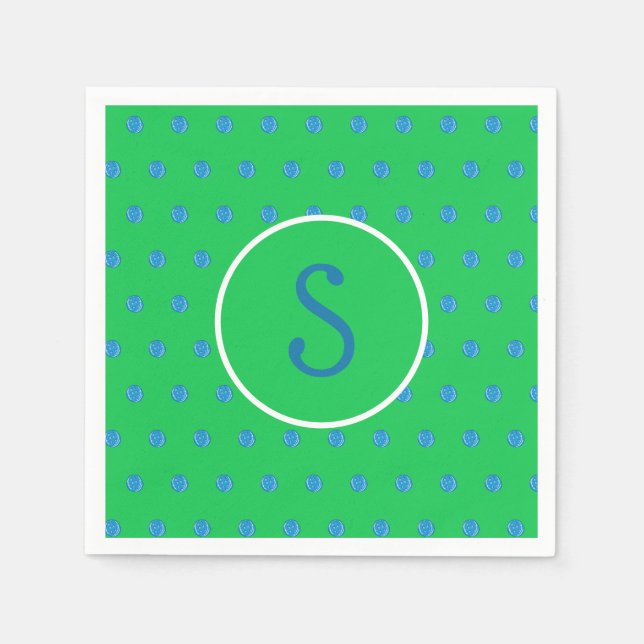 Preppy Blue Pickleball Green Initial Napkins (Front)