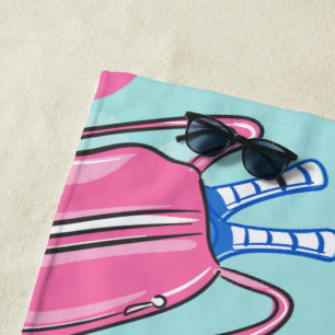 Preppy Blue Pickleball Paddle & Ball Pattern Beach Towel