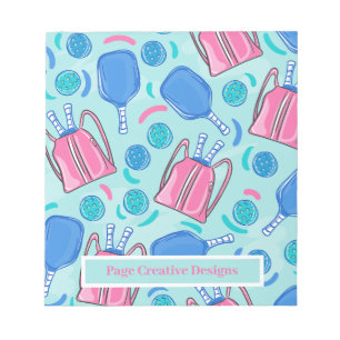 Preppy Blue Pickleball Pattern Personalized Notepad