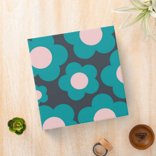 Preppy Blue Pink Hippie Flower Pattern 3 Ring Binder