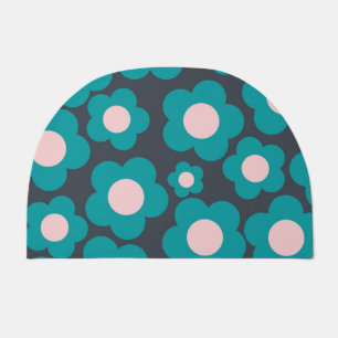 Preppy Blue Pink Hippie Flower Pattern Doormat