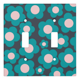 Preppy Blue Pink Hippie Flower Pattern Light Switch Cover