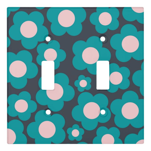 Preppy Blue Pink Hippie Flower Pattern Light Switch Cover (Front)