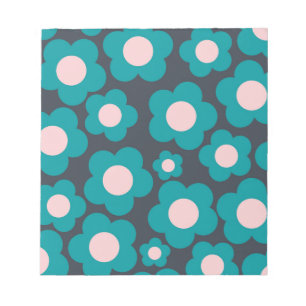Preppy Blue Pink Hippie Flower Pattern Notepad