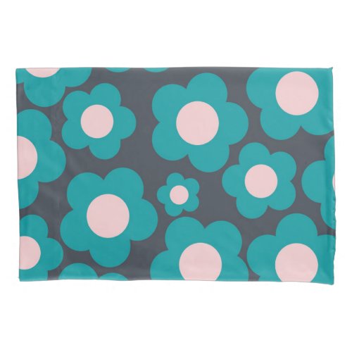 Preppy Blue Pink Hippie Flower Pattern Pillow Case