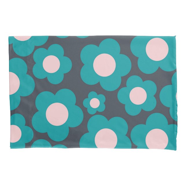 Preppy Blue Pink Hippie Flower Pattern Pillow Case (Front)