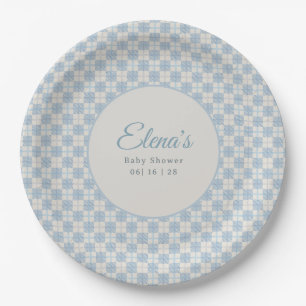 Preppy Blue Plaid Baby Shower Paper Plates