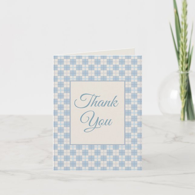 Preppy Blue Plaid Baby Shower Thank You  Card (Front)