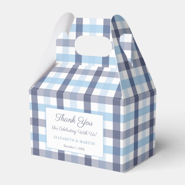 Preppy Blue Plaid Boy Baby Shower Party Favor Boxes (Front Side)
