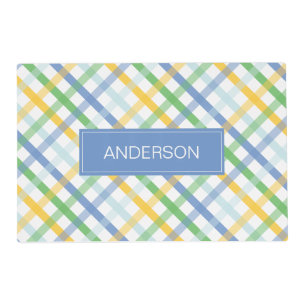Preppy Blue Plaid Personalized Placemat