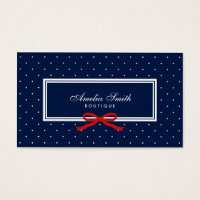 Preppy Blue Polka Dot Red Ribbon Social Media Business Card