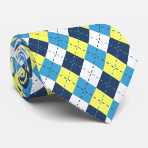 Preppy Blue Raspberry Lemon Yellow Argyle Neck Tie