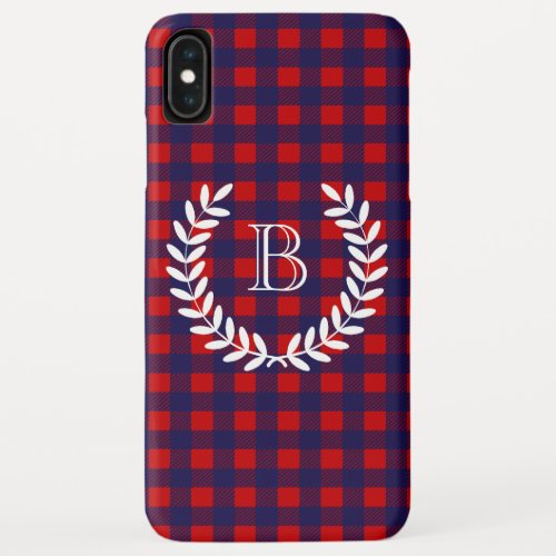 Preppy Blue  Red Buffalo Plaid  Monogram iPhone XS Max Case