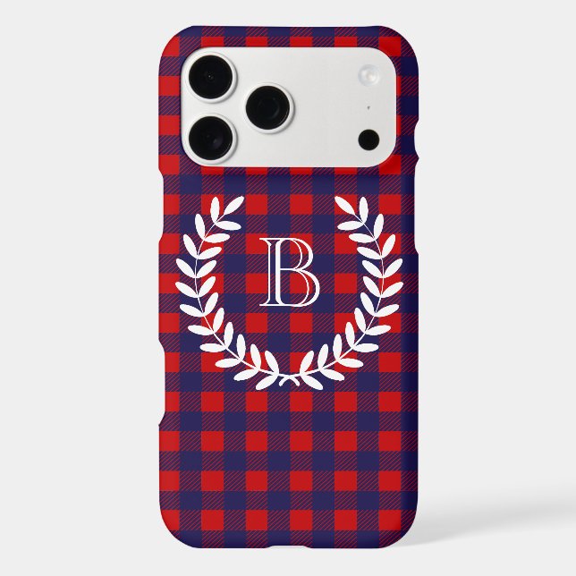 Preppy Blue & Red Buffalo Plaid | Monogram Iphone Case (Back)