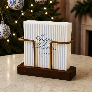 Preppy Blue Stripe Christmas Holiday Napkins