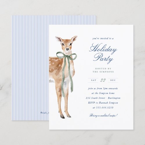 Preppy Blue Stripe Deer Budget Christmas Party