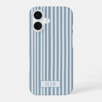 Preppy Blue Stripe Monogram Pretty iPhone 16 Case