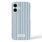 Preppy Blue Stripe Monogram Pretty iPhone 16 Case