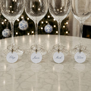 Preppy Blue Stripe Personalized Wine Charm